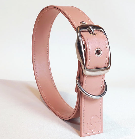 Blush pink vegan apple leather dog collar