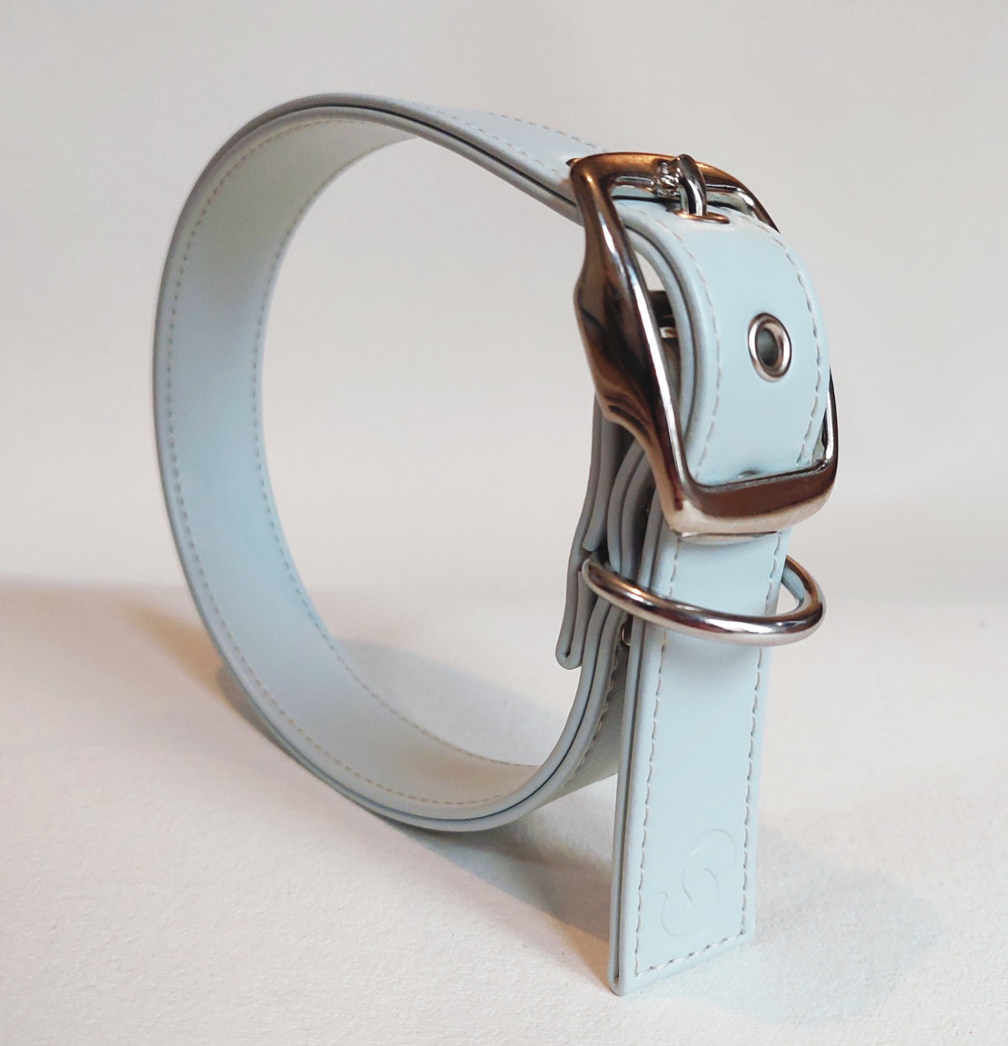 Ice blue vegan apple leather dog collar
